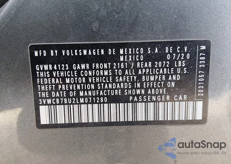 2020 Volkswagen Jetta 1.4T R-Line/1.4T S/1.4T Se from USA, damaged, VIN 3VWCB7BU2LM071280